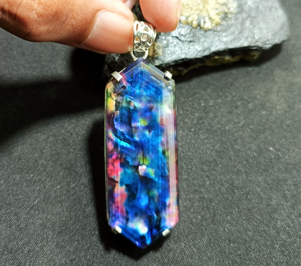 Certified Fancy Cut 97.90 Ct Natural Ammolite 925 Solid Silver Pendant Gemstone