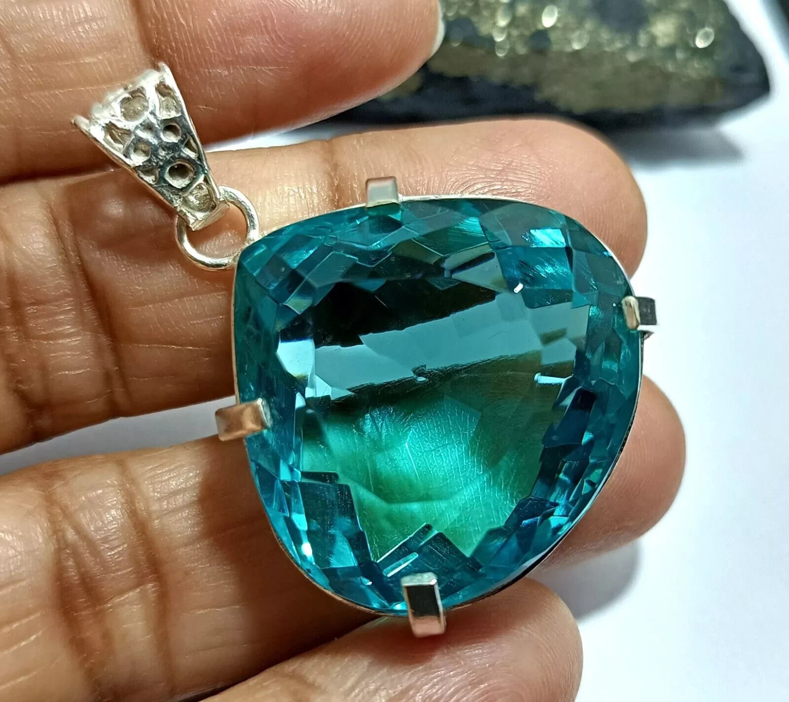 91.05 Ct Certified Lab-Created Topaz 925 Solid Silver Pendant Loose Gemstone