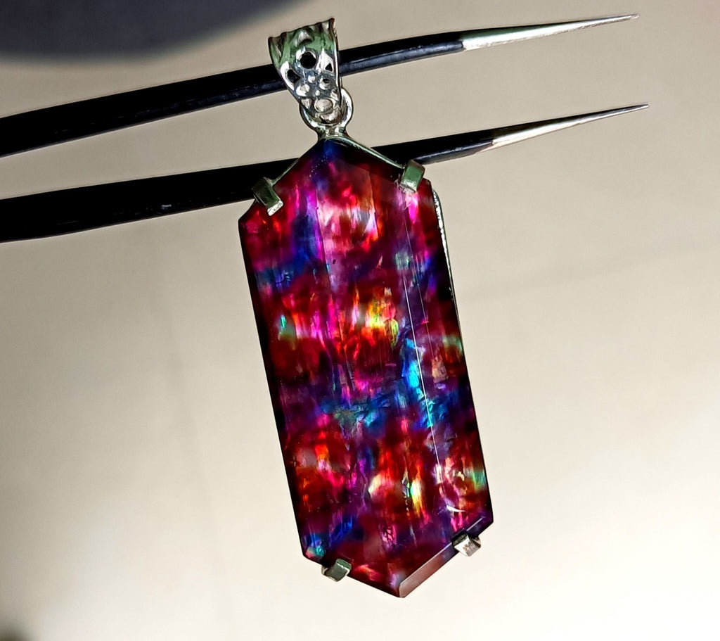 Certified 75.80 Ct Natural Ammolite 925 Solid Silver Rainbow Pendant Gemstone