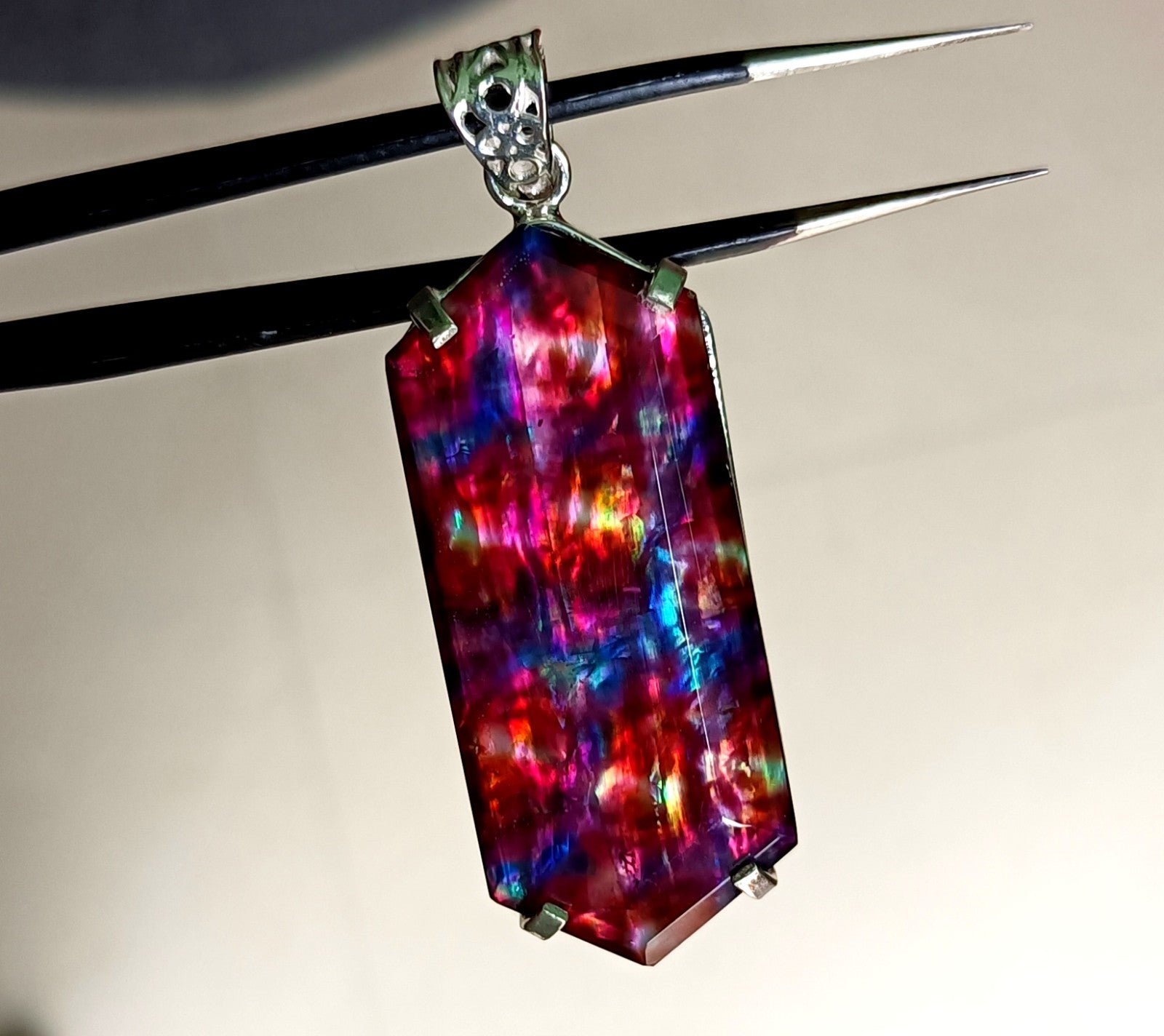 Certified 75.80 Ct Natural Ammolite 925 Solid Silver Rainbow Pendant Gemstone
