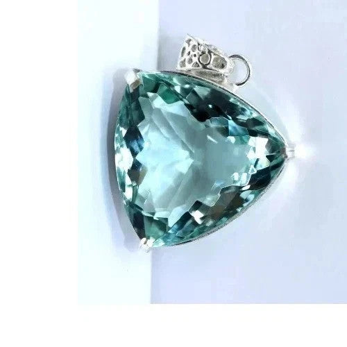 37.9Ct Trillion Aquamarine Natural Topaz 925 Solid Silver Pendant Loose Gemstone