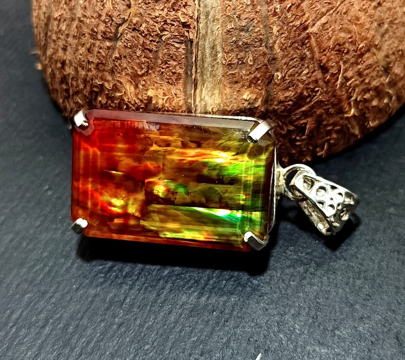 Certified 58.40  Ct Natural Ammolite 925 Solid Silver Pendant Loose Gemstone