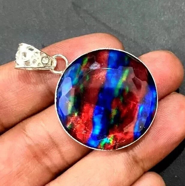 50 Ct+ Natural Lovely Ammolite Multi Colour 925 Solid Silver Pendant Gemstone