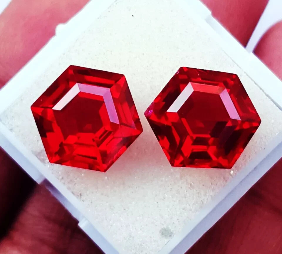 11 mm 18 Ct Natural Red Ruby CERTIFIED Loose Gemstone Hexagon Cut Pair H02