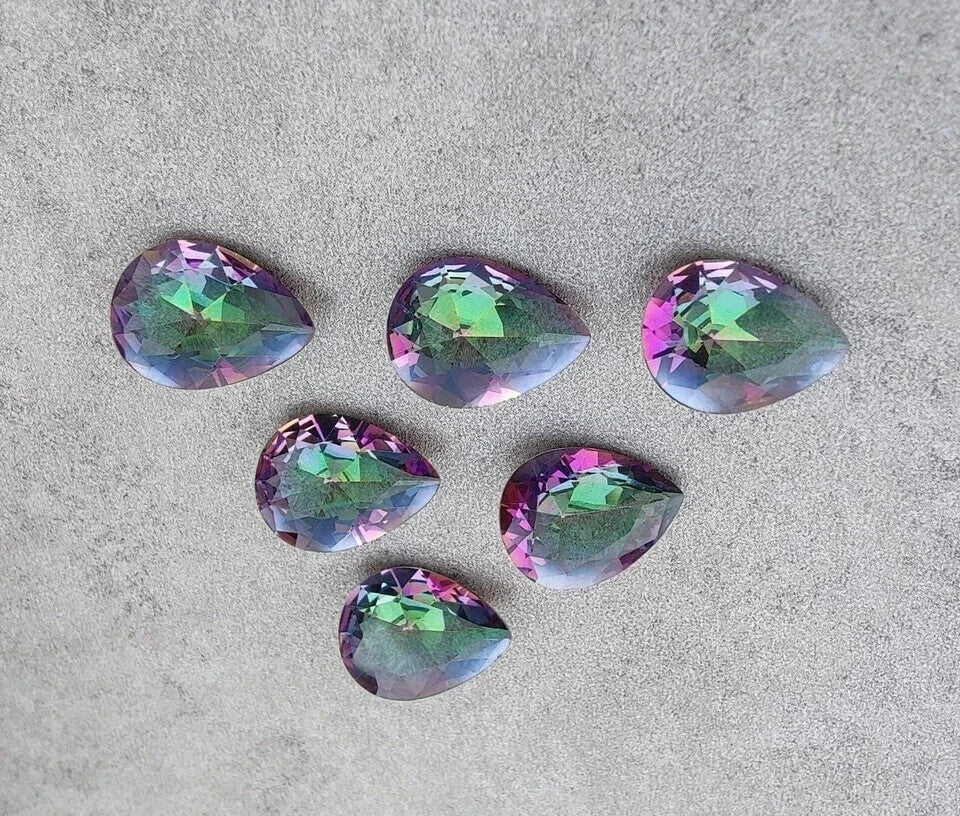42 Ct Natural Rainbow Color Pear Cut Mystic Topaz Certified Loose Gemstone 6 Pcs