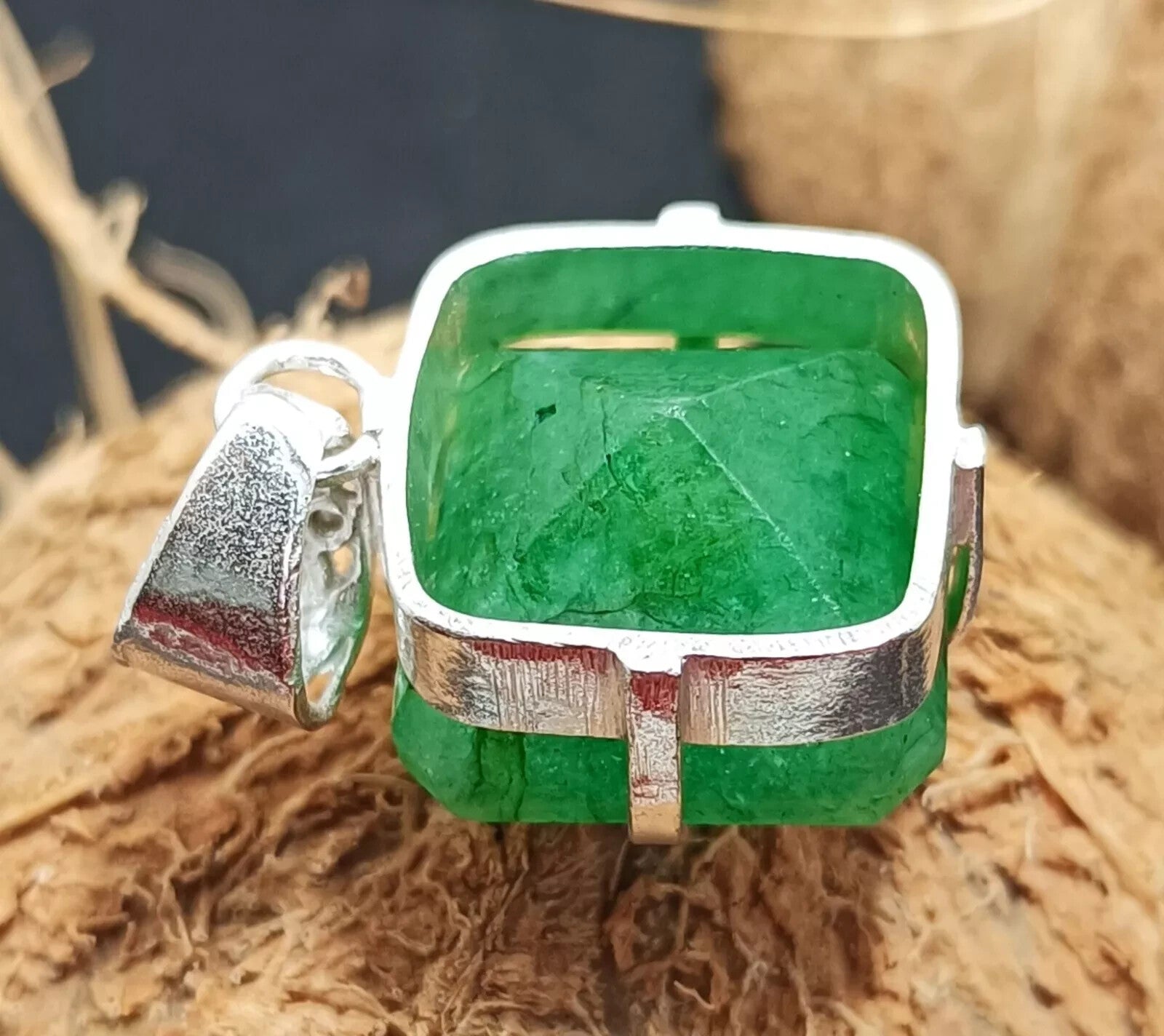 Certified 41.35 Ct Stunning Emerald 925 Solid Silver Asscher CutPendant Gemstone