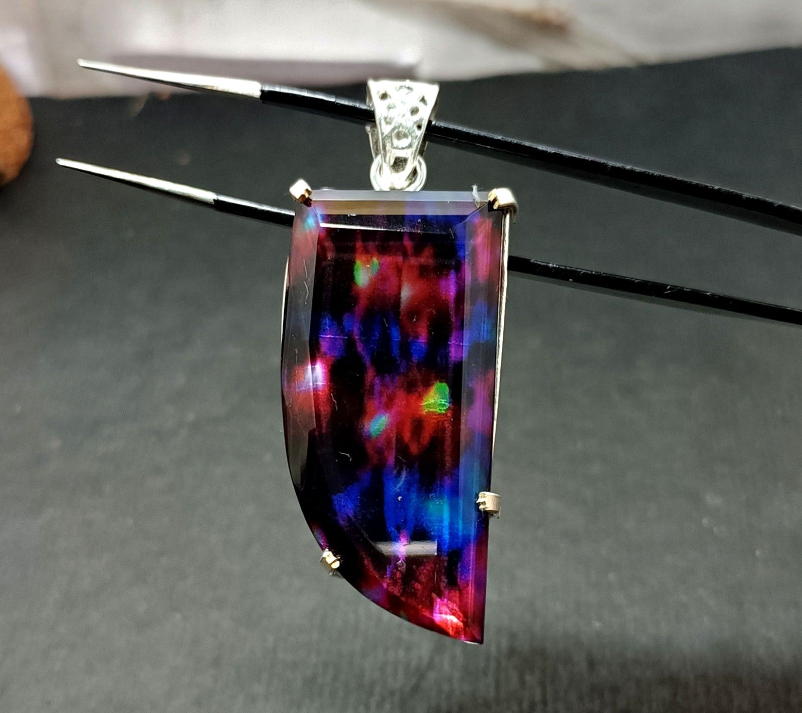 Certified 73.35 Ct Natural Ammolite 925 Solid Silver Rainbow Pendant Gemstone