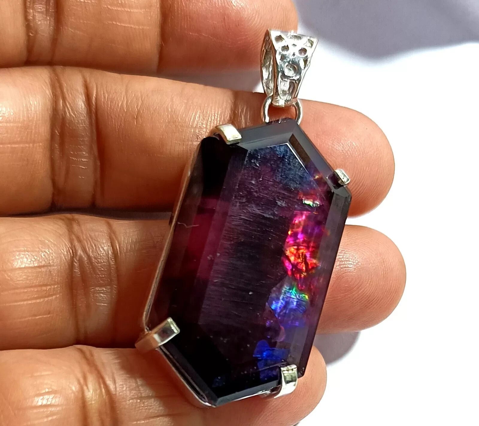 63.10 Ct Natural Ammolite 925 Solid Silver PENDANT MultiColor Certified Gemstone