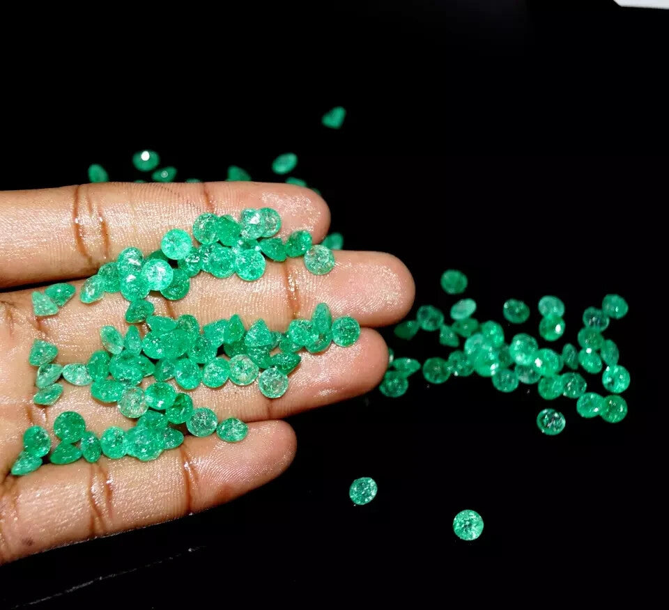 7mm 18 Pcs Natural Colombian Green Emerald Round Loose Certified Gemstones Lot