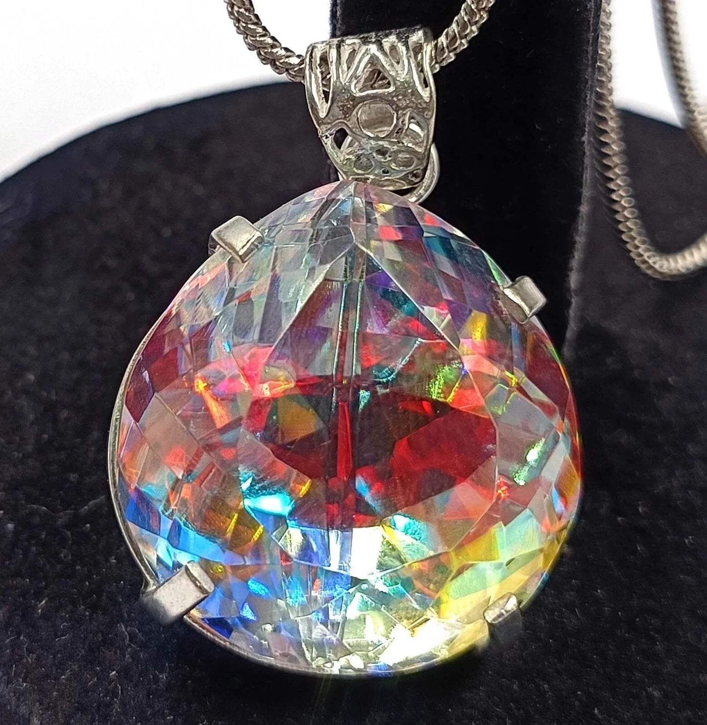 Natural Oval Mystic Topaz 58.15 Ct+ 925 Solid Silver Rainbow Pendant Gemstone