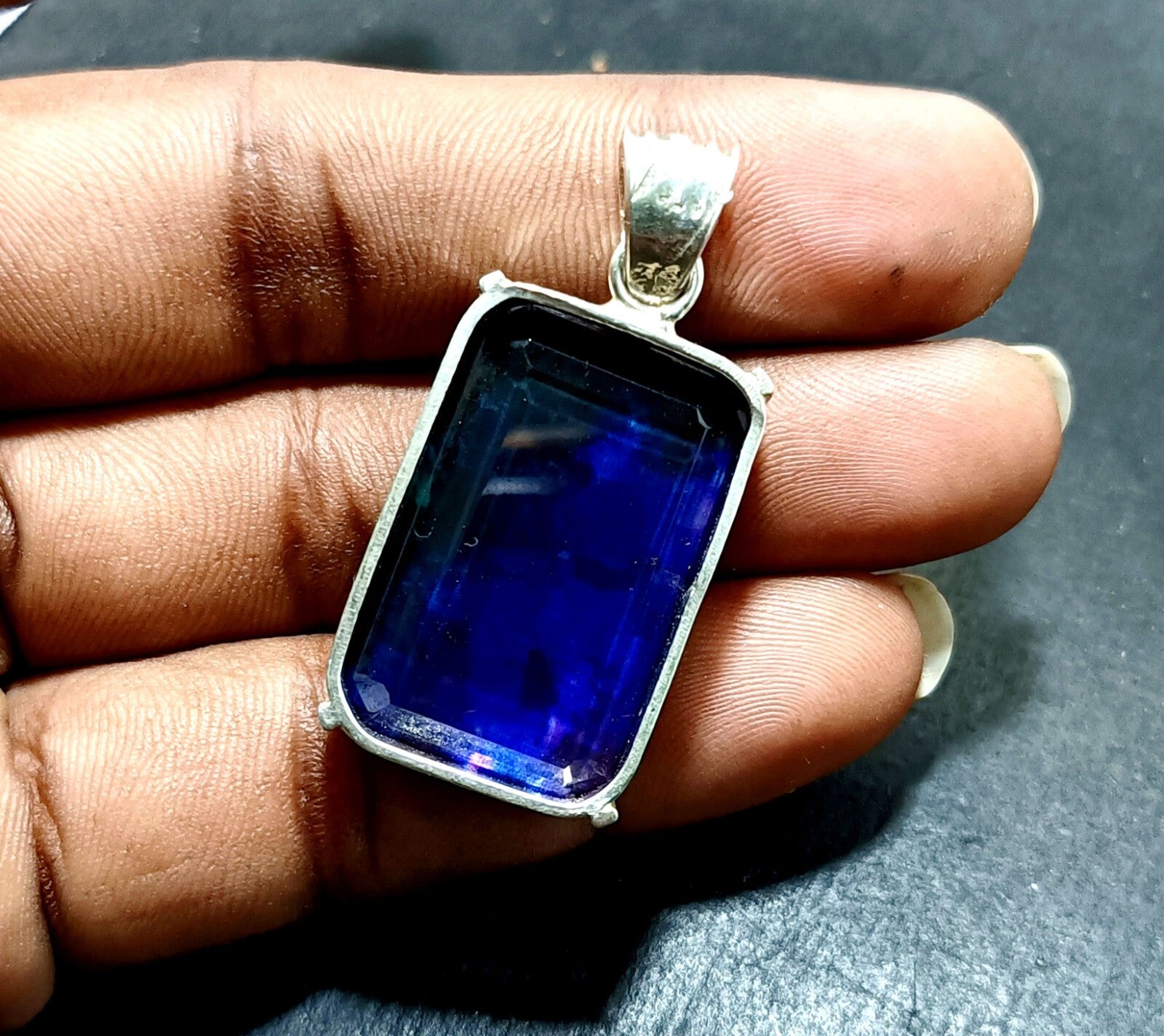 Certified 57.70Ct Natural Ammolite 925 Silver Emerald Cut Pendant Loose Gemstone