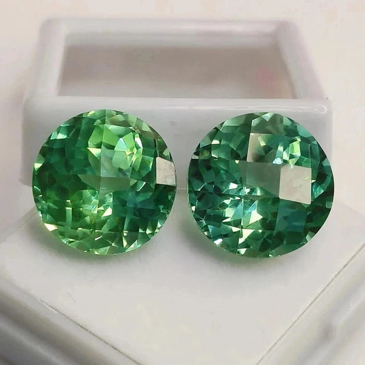 Natural Sapphire Bluish Green Round Cut 20 Ct Certified Loose Gemstone Pair