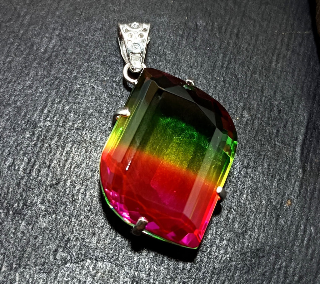 Bi-color Fancy Cut Certified Tourmaline 85 Ct+ Silver Pendant Gemstone