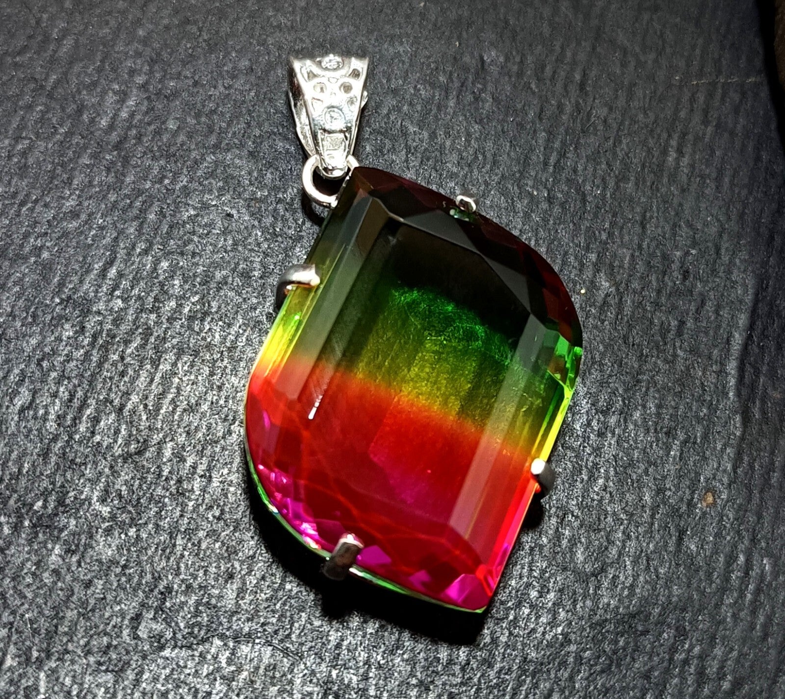 Bi-color Fancy Cut Certified Tourmaline 85 Ct+ Silver Pendant Gemstone