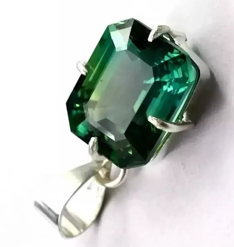 Certified 33.65 Ct Stunning Emerald 925 Solid Silver Emerald CutPendant Gemstone