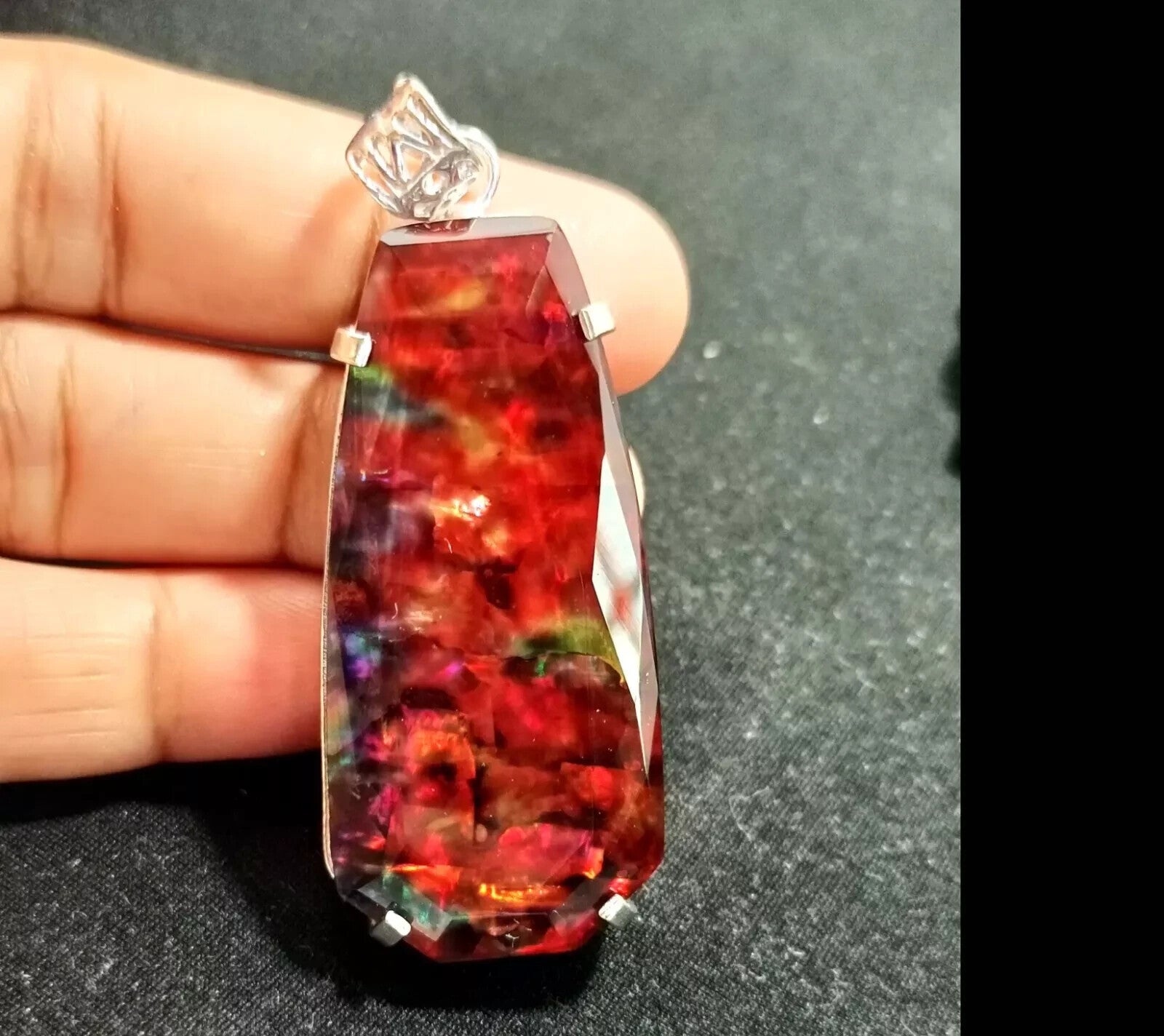 Certified 92.50 Ct Natural Ammolite 925 Solid Silver Rainbow Pendant Gemstone