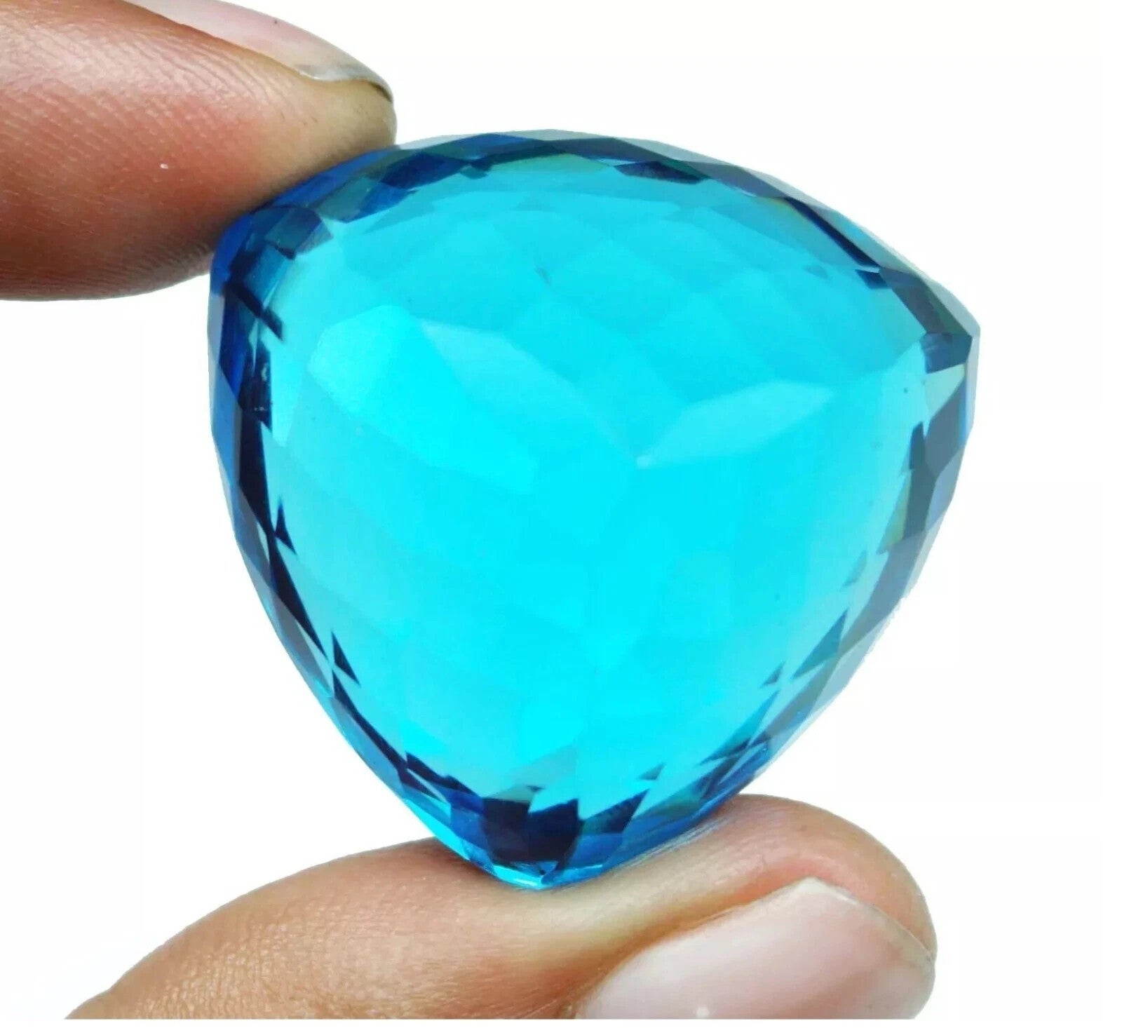127.50 Ct A+ Certified Brazilian Blue Color Topaz Trillion Cut Loose Gemstone