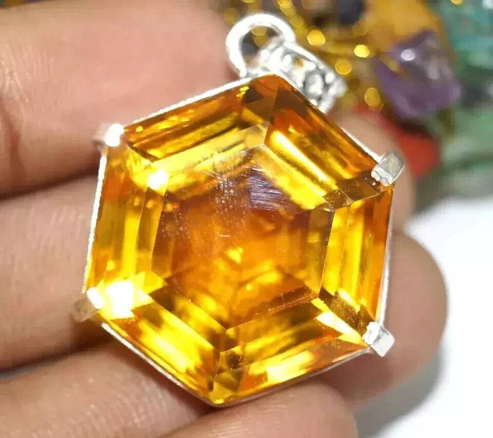 75 Ct Certified Natural Hexagon Topaz 925 Solid Silver Pendant Loose Gemstone