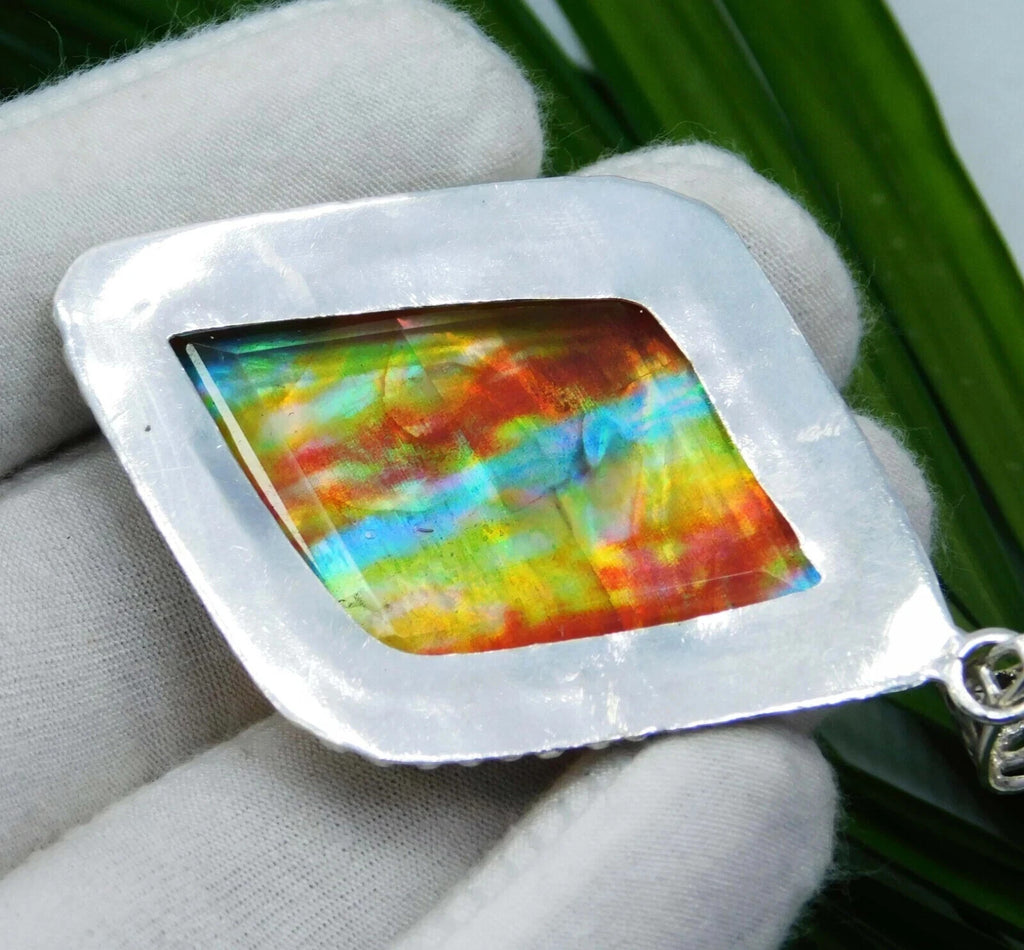 EGL Certified 75.15 Ct Natural Ammolite 925 Solid Silver Pendant Loose Gemstone