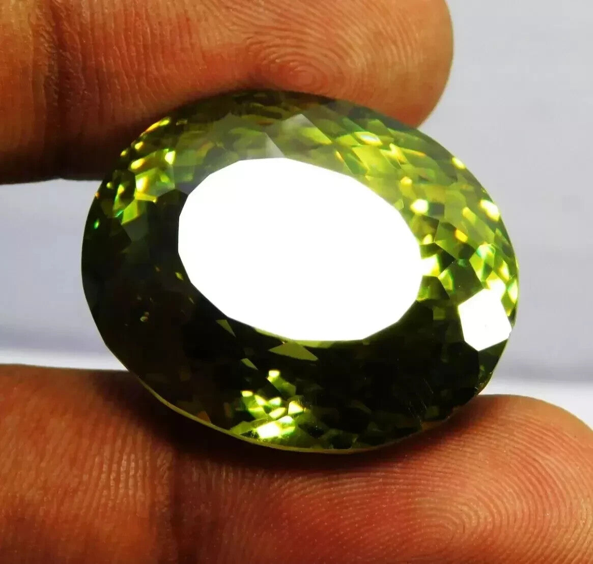102 Ct Natural Cambodian Green Zircon Oval Cut " CERTIFIED " Loose Gemstone