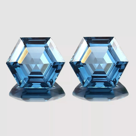 Natural Sky blue Aquamarine Loose Hexagon Cut Gemstone Matched Pair 24 ct