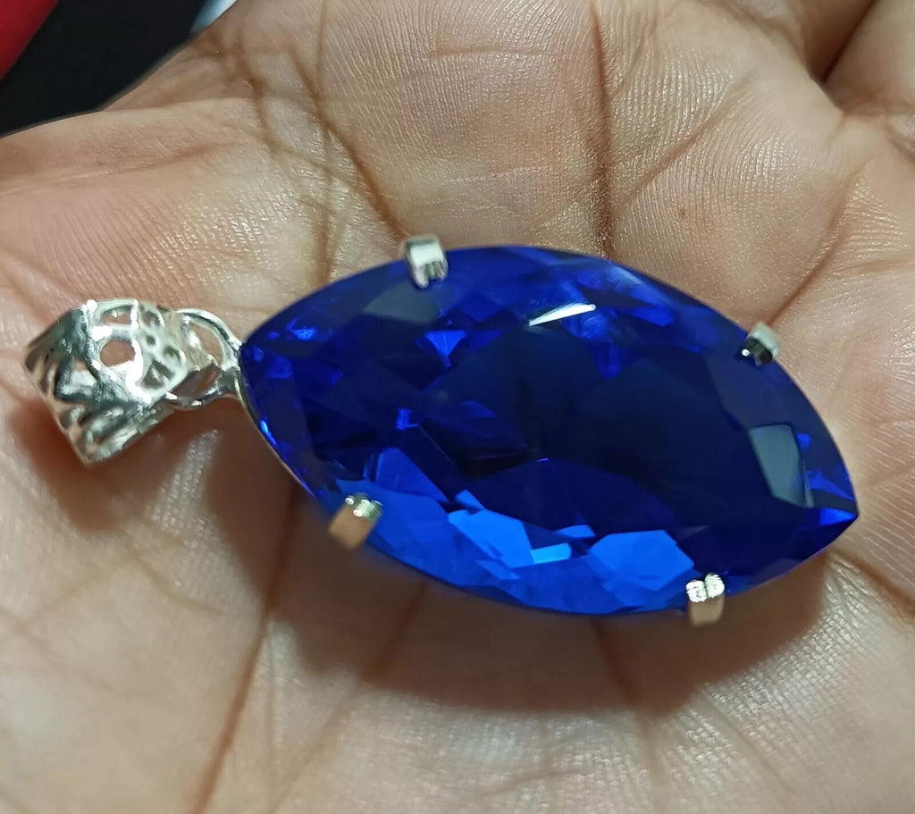 68.45Ct Marquise Deep Blue Natural Topaz 925 Solid Silver Pendant Loose Gemstone
