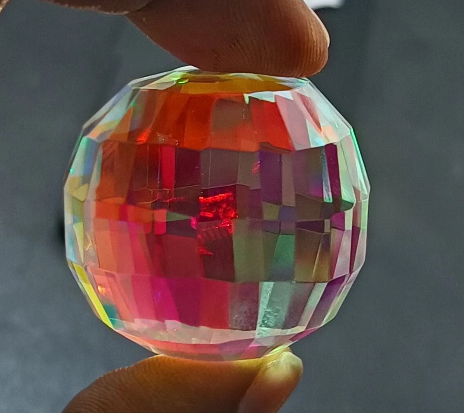 246.40 Ct+ Top Natural Rainbow Mystic Topaz Ball Shape Brilliant Loose Gemstone