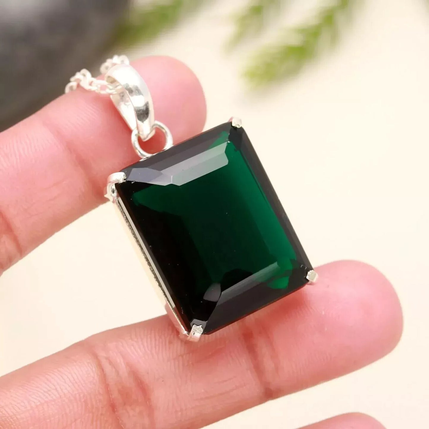 102 ct. natural green topaz Radiant shape solid silver pendant 925