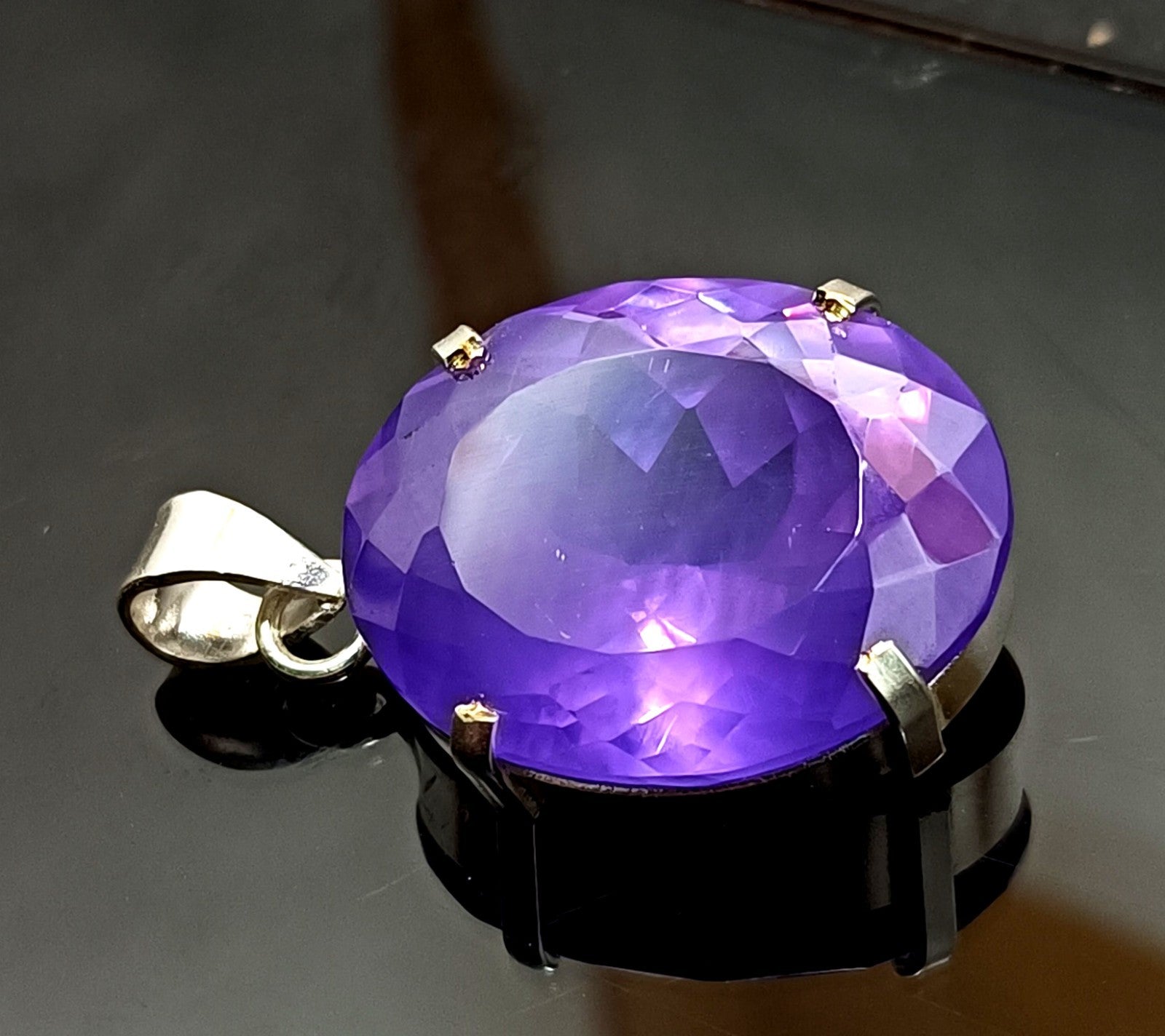 94.75 Ct Natural Brazilian Oval Cut Purple Zircon Pendant 925 Silver Gemstone