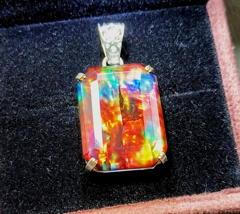 EGL Certified 54.70 Ct Natural Ammolite 925 Solid Silver Pendant Loose Gemstone