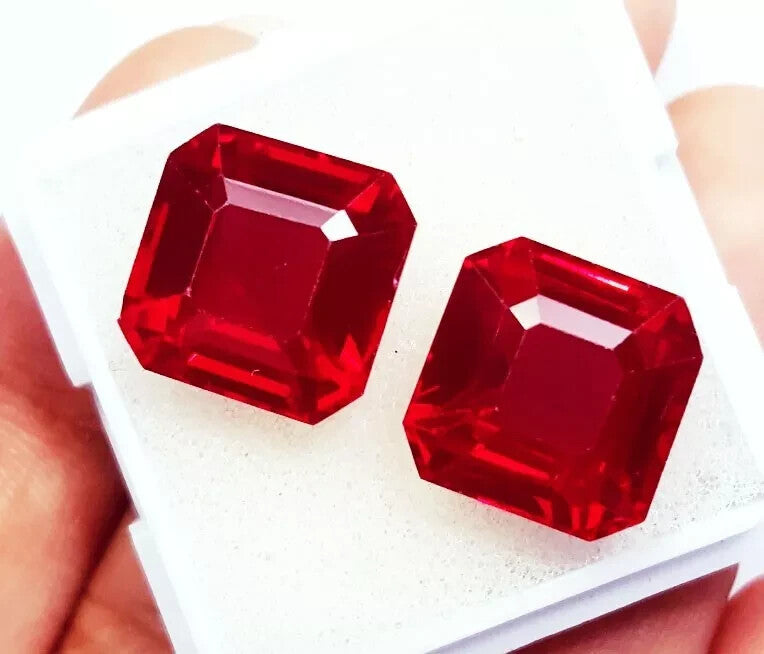 Stunning Pair Ruby 18 Ct Natural Red Square Cut CERTIFIED Loose Gemstone H10