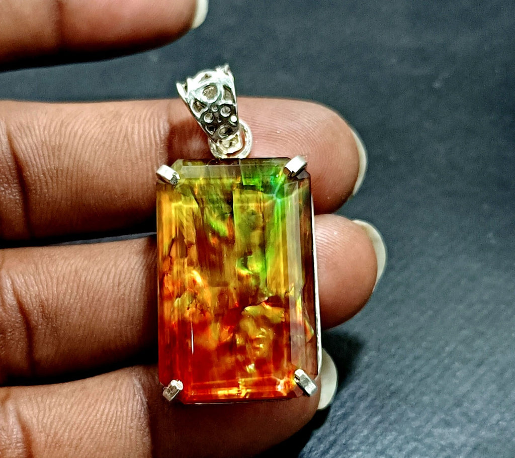 Certified 58.40  Ct Natural Ammolite 925 Solid Silver Pendant Loose Gemstone