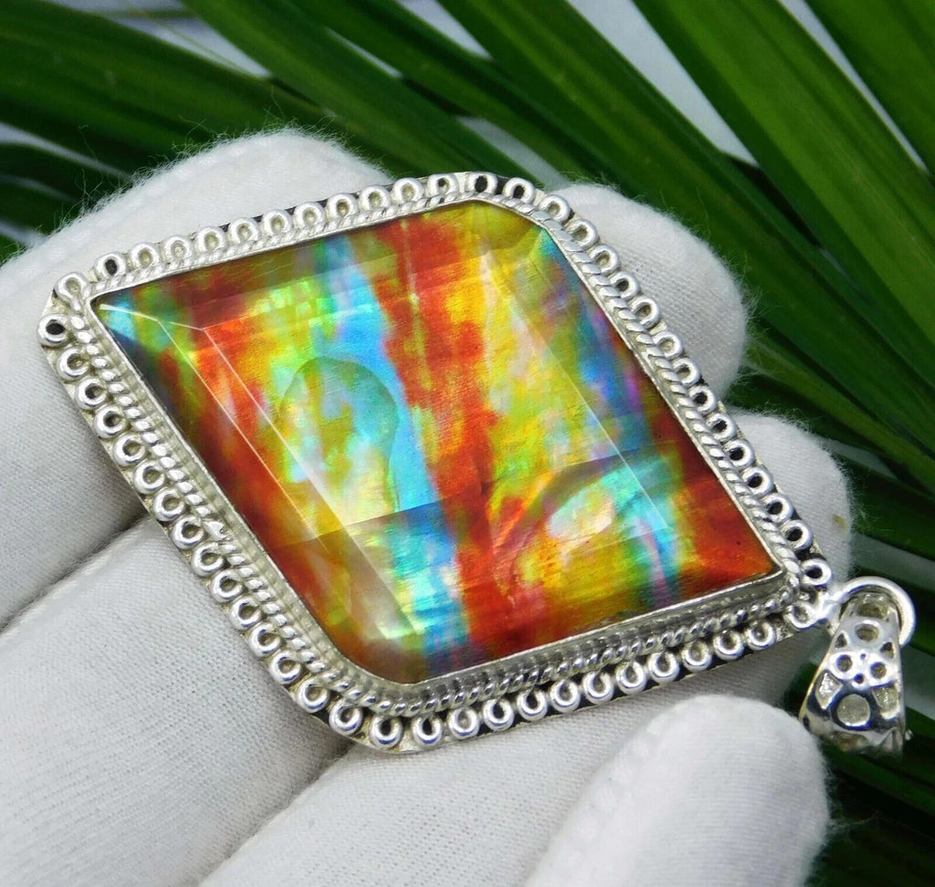 EGL Certified 75.15 Ct Natural Ammolite 925 Solid Silver Pendant Loose Gemstone