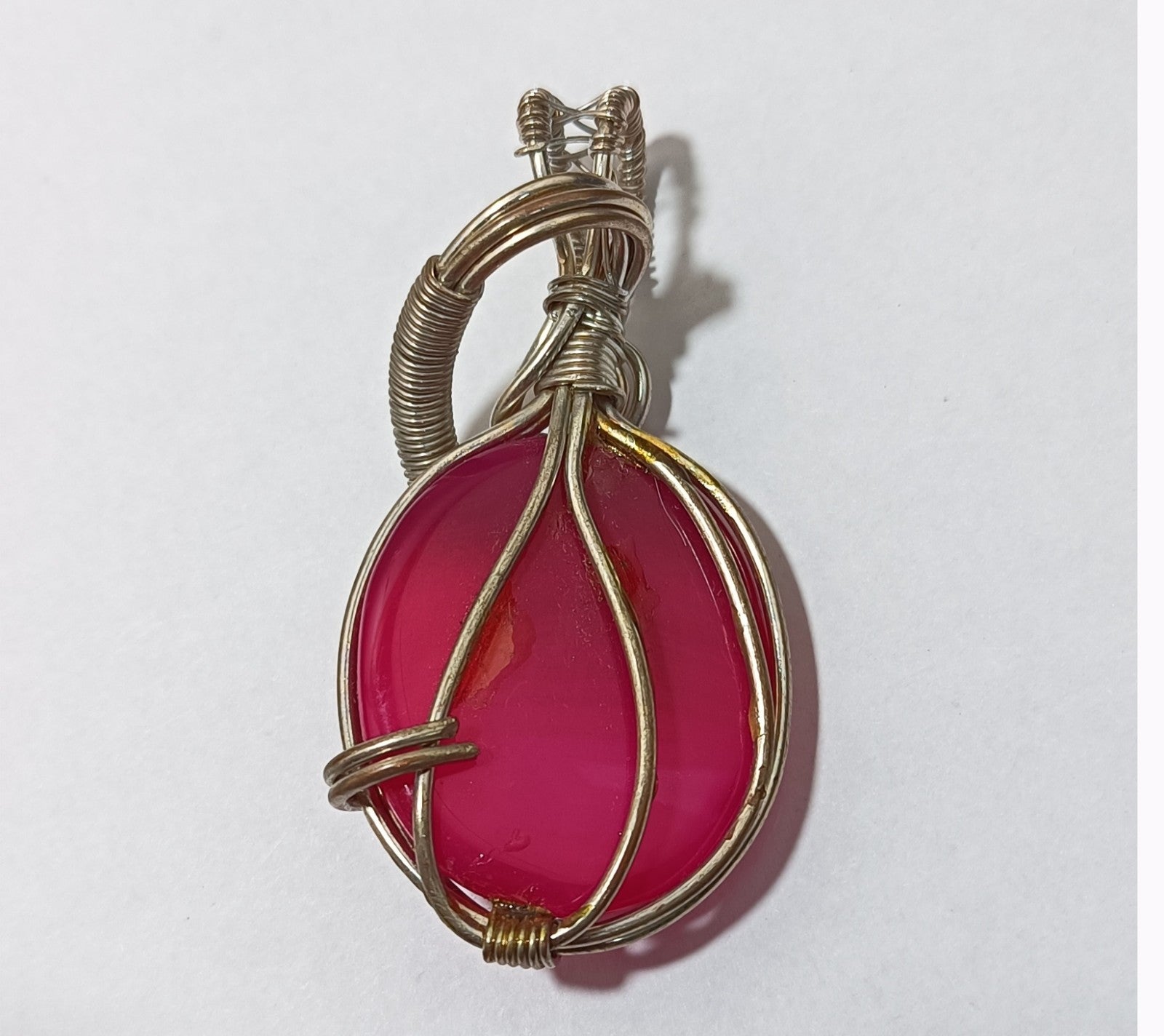 96.25 ct Pink strip Agate Brass silver polished wire Wrapped jewelry Pendant