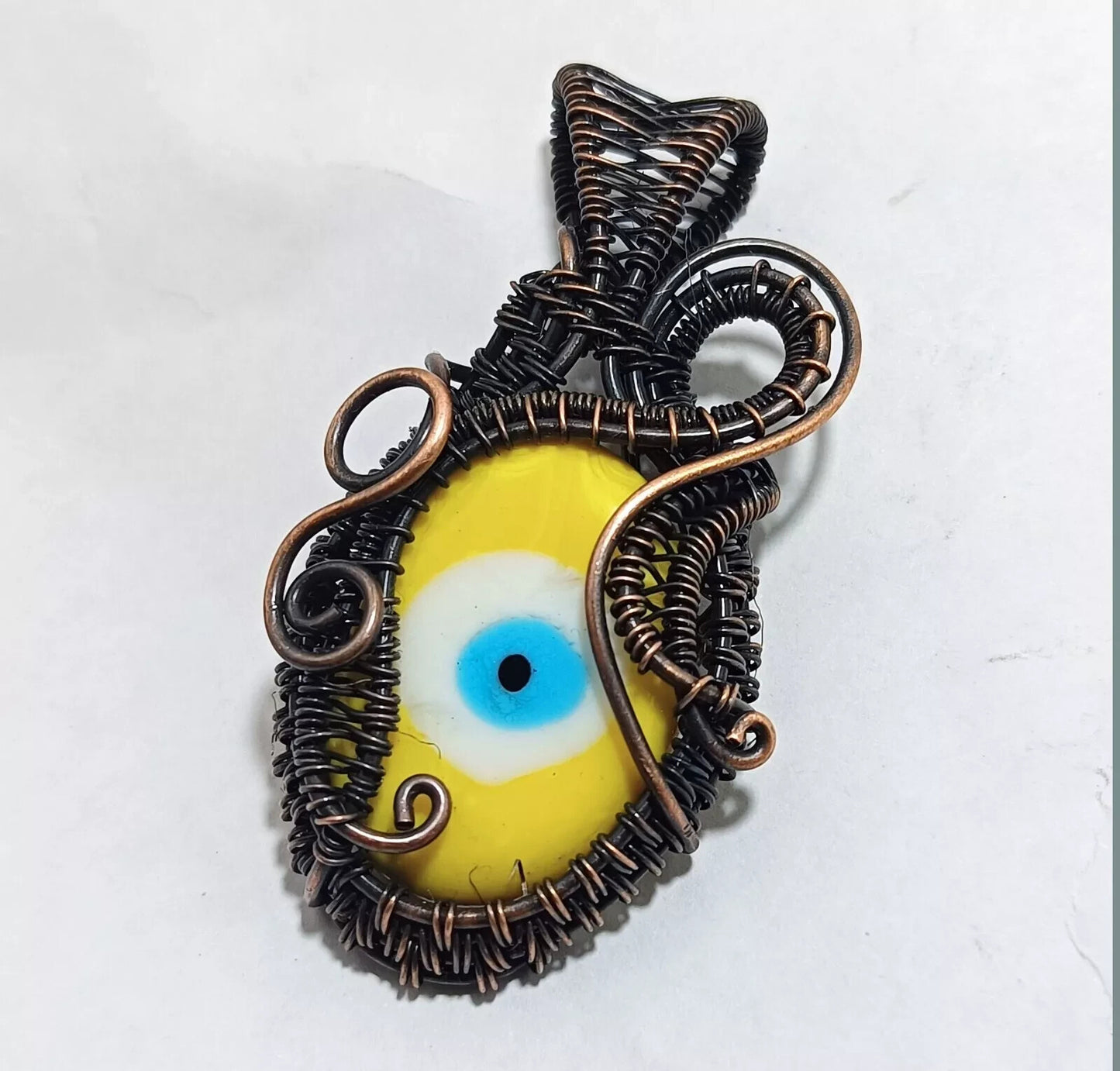 117.85 CT Yellow Evil Eye Gemstone Copper Wire Wrapped Pendant Gift For Mom