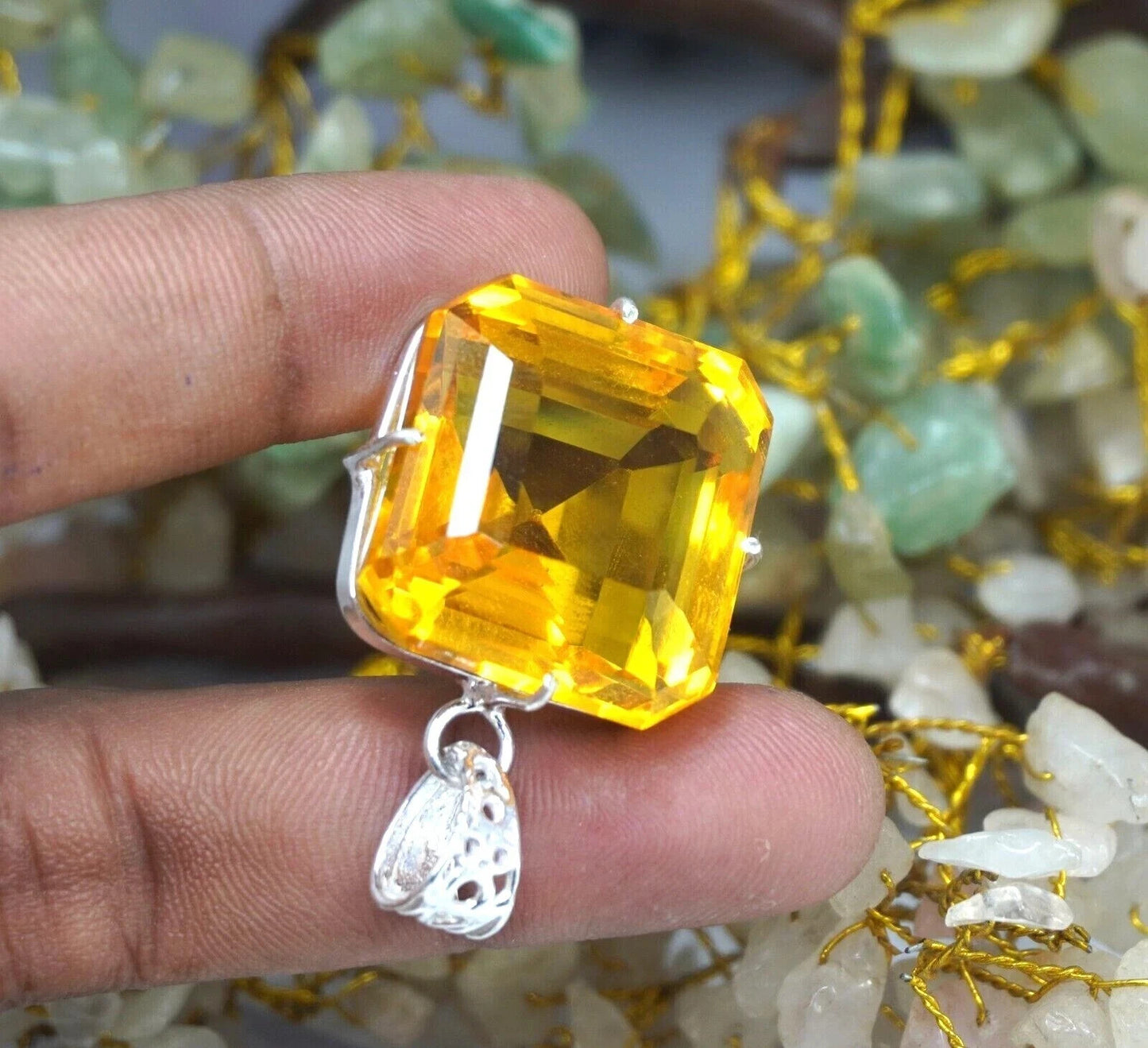 Yellow Topaz Pendant 90.85 Ct+ Radiant Cut Natural Brazilian Loose Gemstone