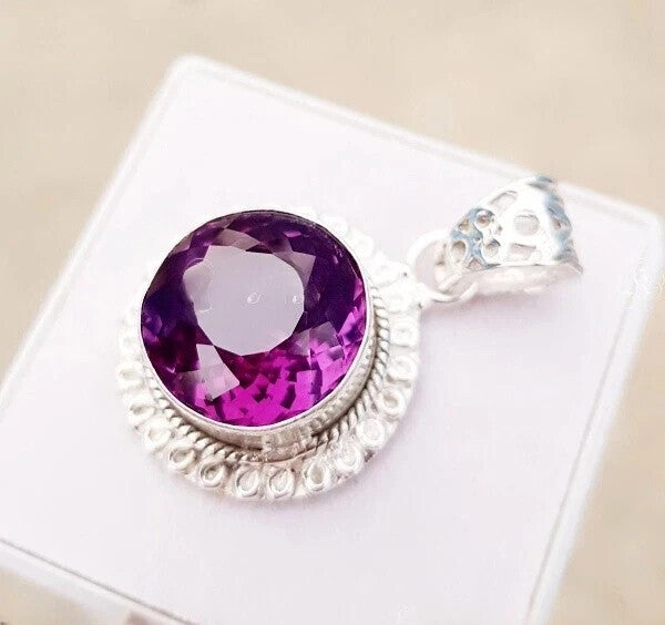 22 Ct Natural Color Change Alexandrite Round Fancy Solid Silver Pendant Gemstone