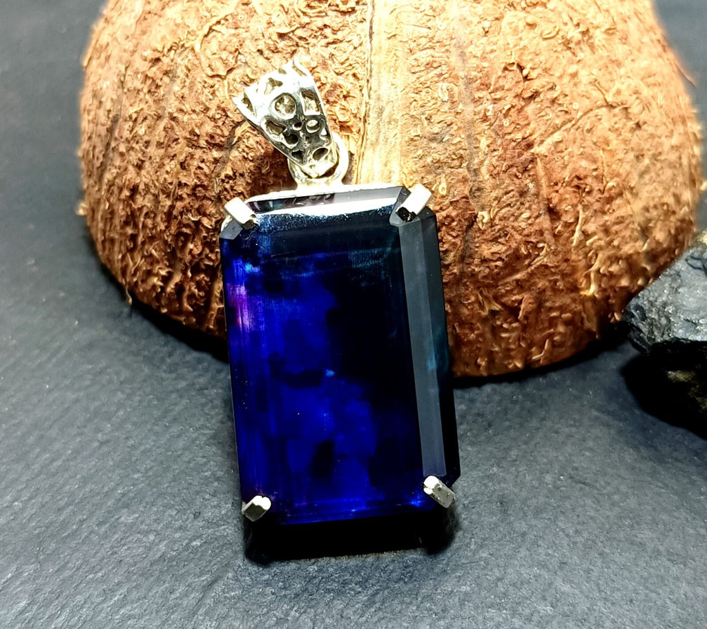 Certified 57.70Ct Natural Ammolite 925 Silver Emerald Cut Pendant Loose Gemstone