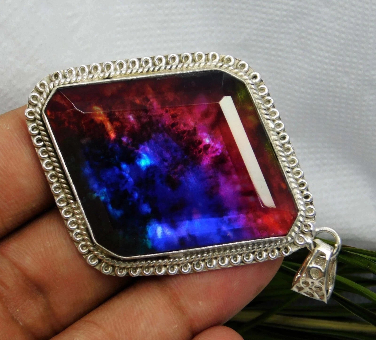 69 Ct Natural Ammolite 925 Solid Silver Fancy Pendant CERTIFIED A+Gemstone