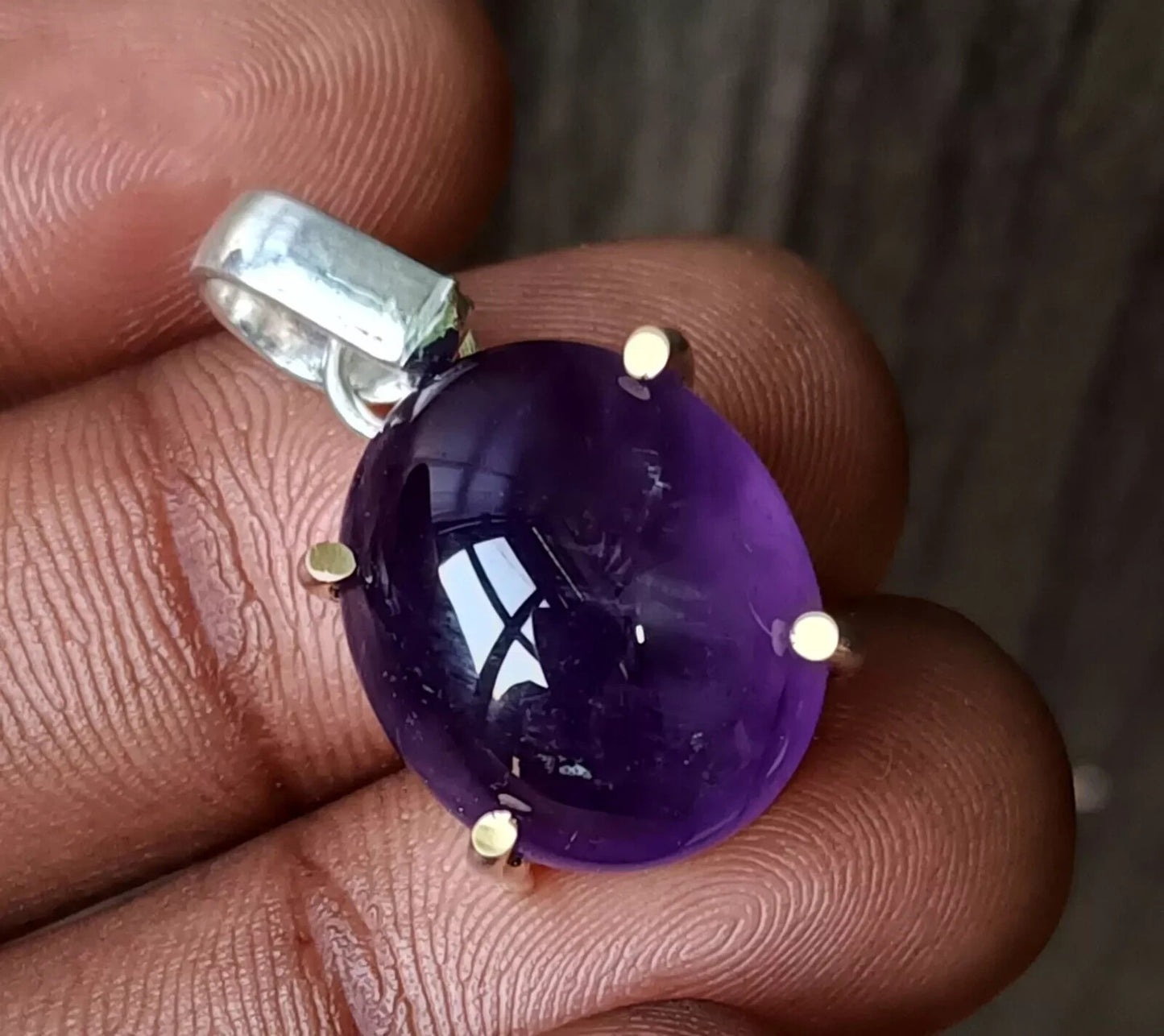 Oval Cabochon Natural Purple Amethyst 29.70 Ct Sterling Silver Flawless Pendant