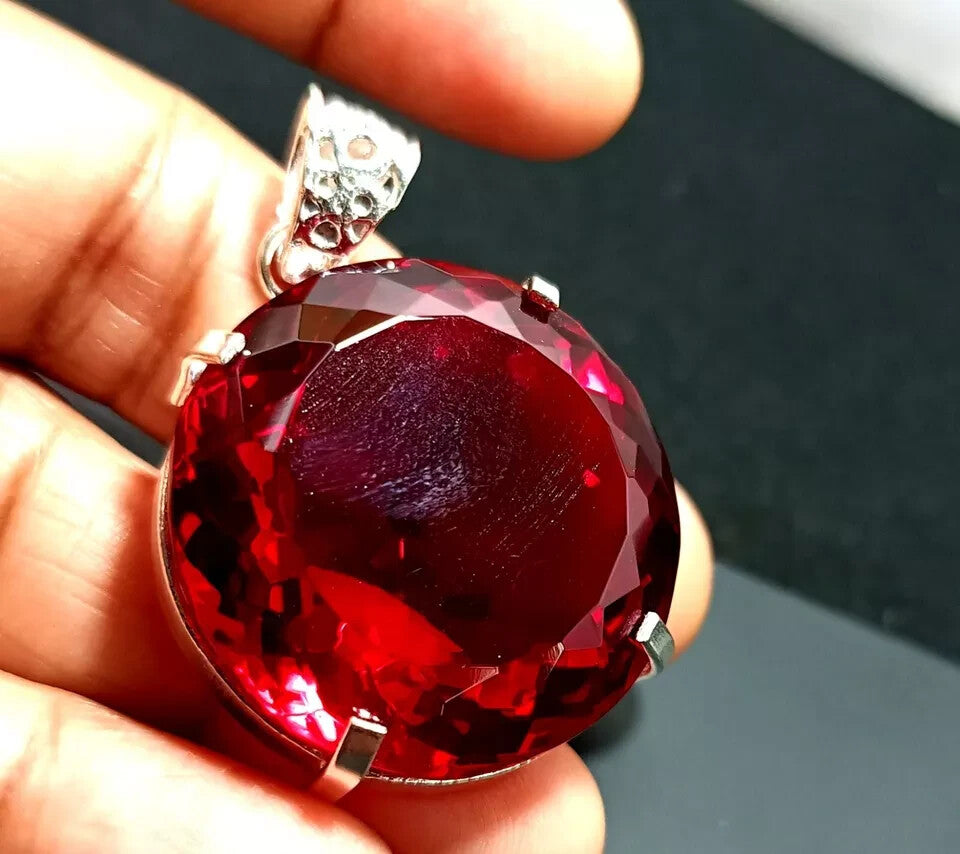 Certified Natural 100 Ct Brazilian Red Round Topaz Pendant Loose Gemstone