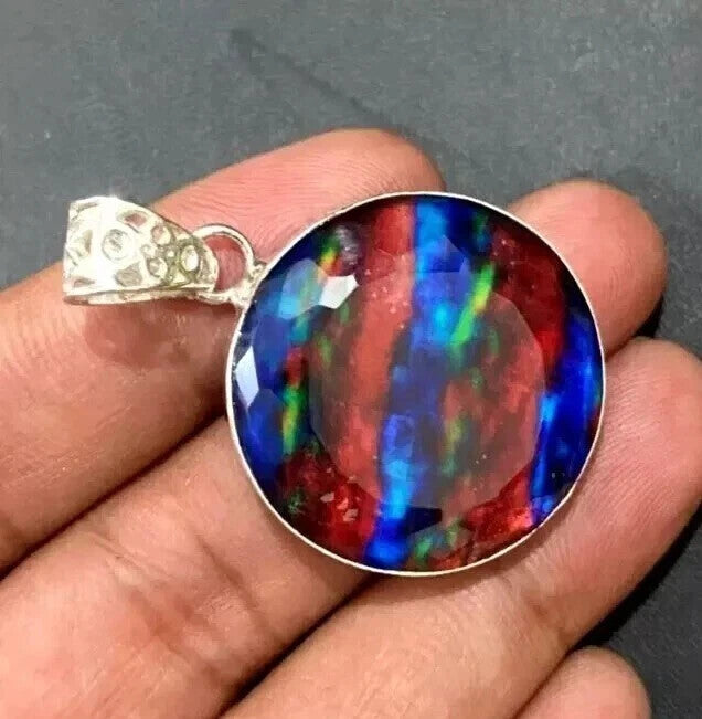 50 Ct+ Natural Lovely Ammolite Multi Colour 925 Solid Silver Pendant Gemstone