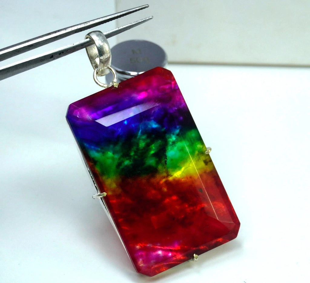 Certified 95.20 Ct Natural Ammolite 925 Solid Silver Pendant Loose Gemstone