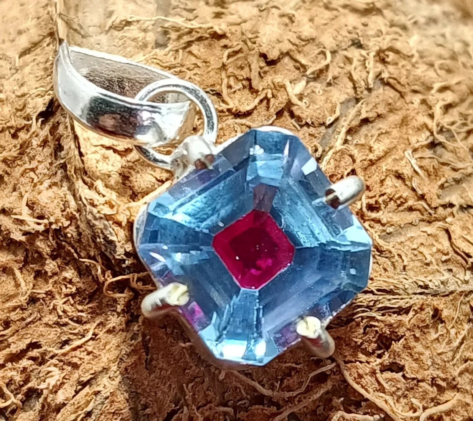 Bi-Color Pitambari Sapphire Asscher Cut Natural 16.85 Ct 925 Silver Pendant Gem