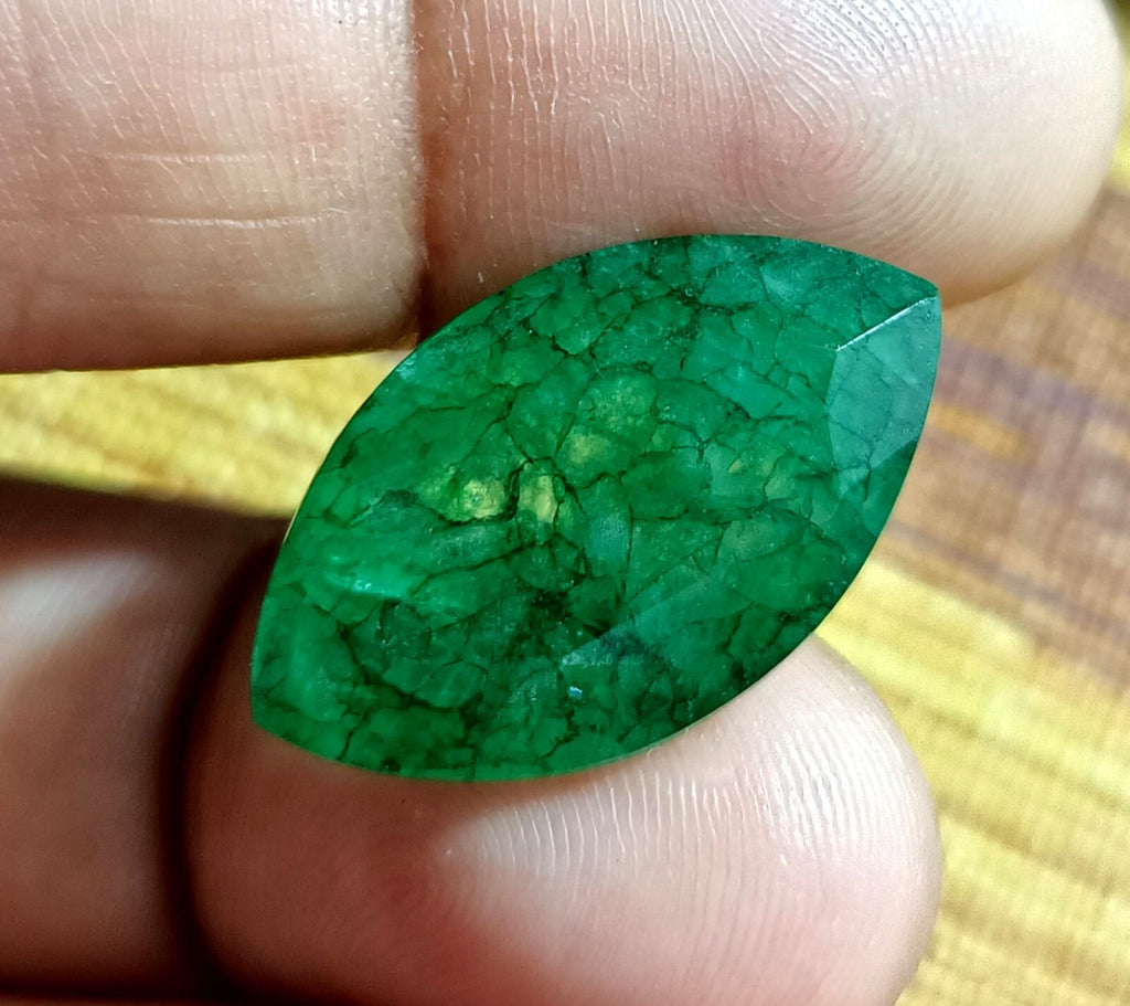 Flawless Natural 13.40 Ct Green Emerald Certified Marquise Facet Loose Gemstone