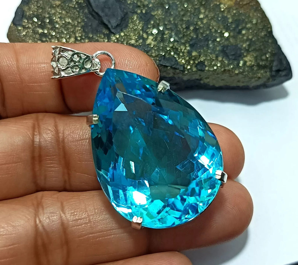 Certified Natural 101.95 Ct Brazilian Blue Pear Topaz Pendant Loose Gemstone