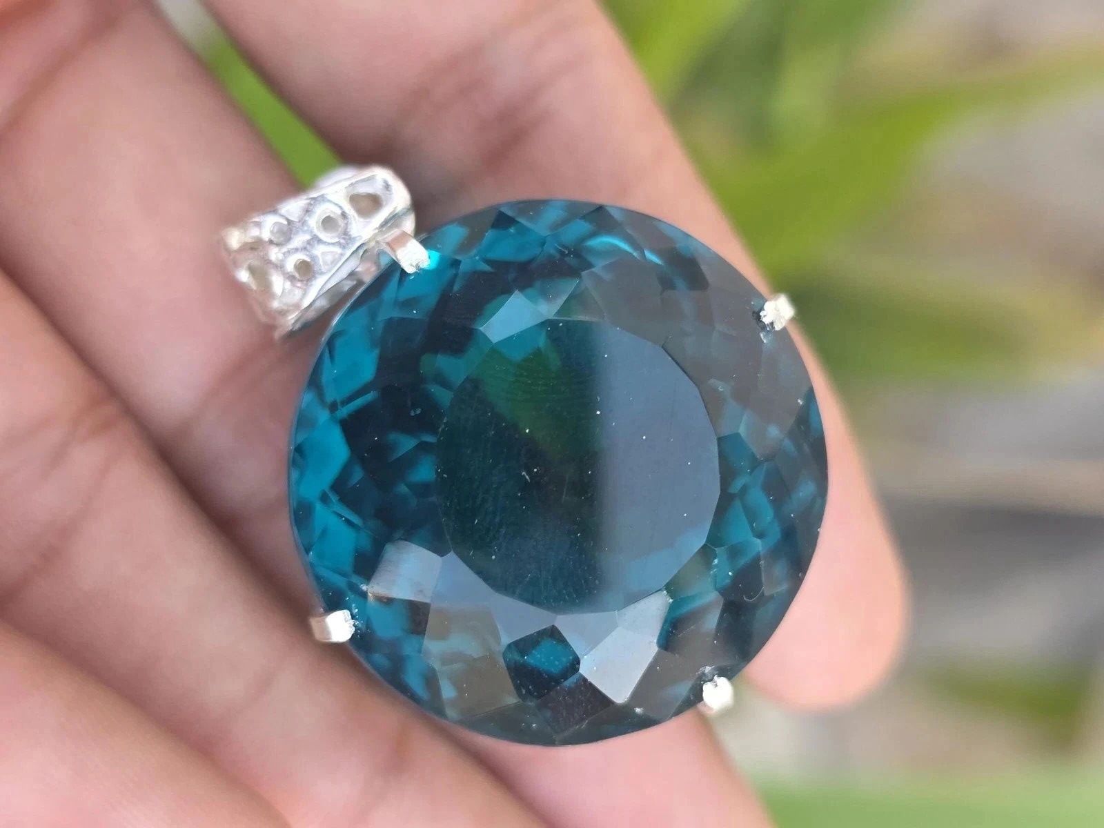 81.50 Ct London Blue Topaz Pendant Sterling Silver Pendant Gemstone Jewelry