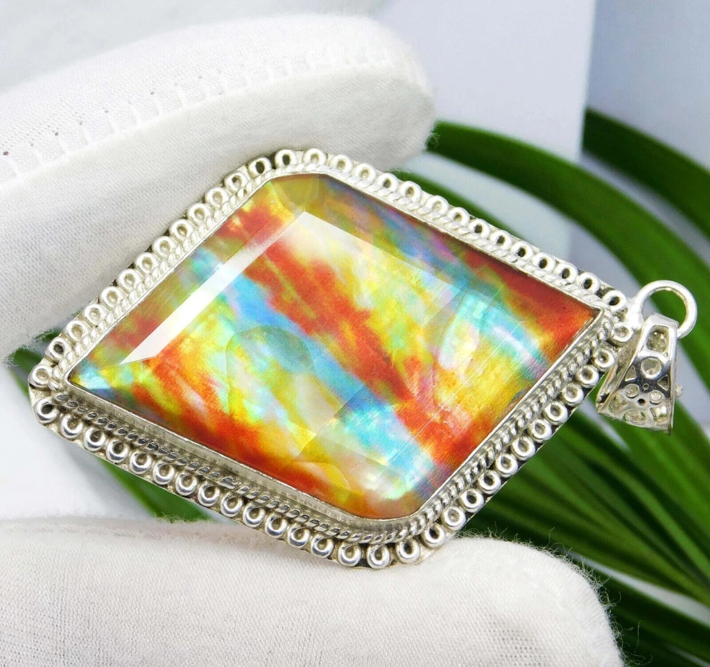 EGL Certified 75.15 Ct Natural Ammolite 925 Solid Silver Pendant Loose Gemstone