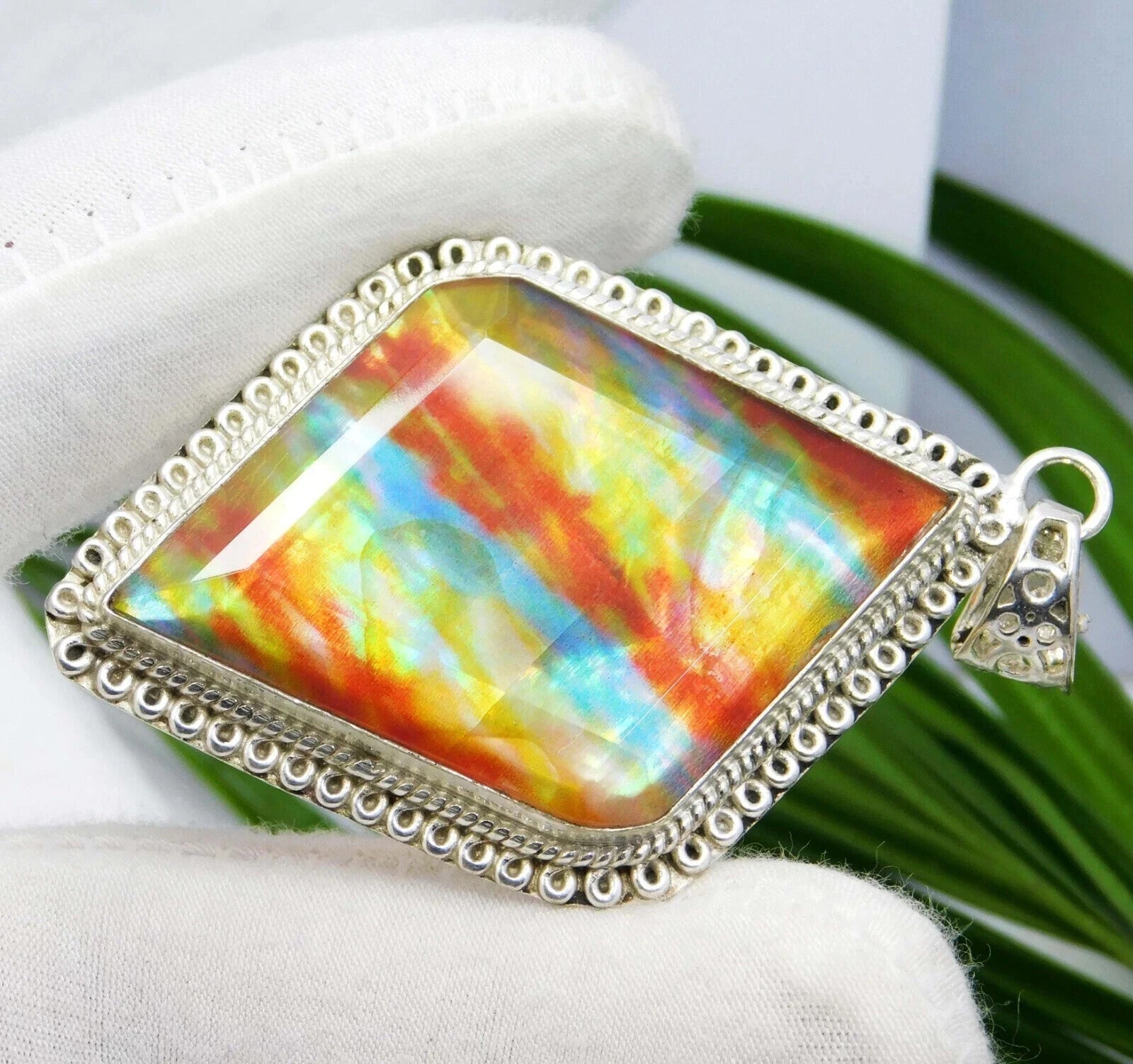 EGL Certified 75.15 Ct Natural Ammolite 925 Solid Silver Pendant Loose Gemstone