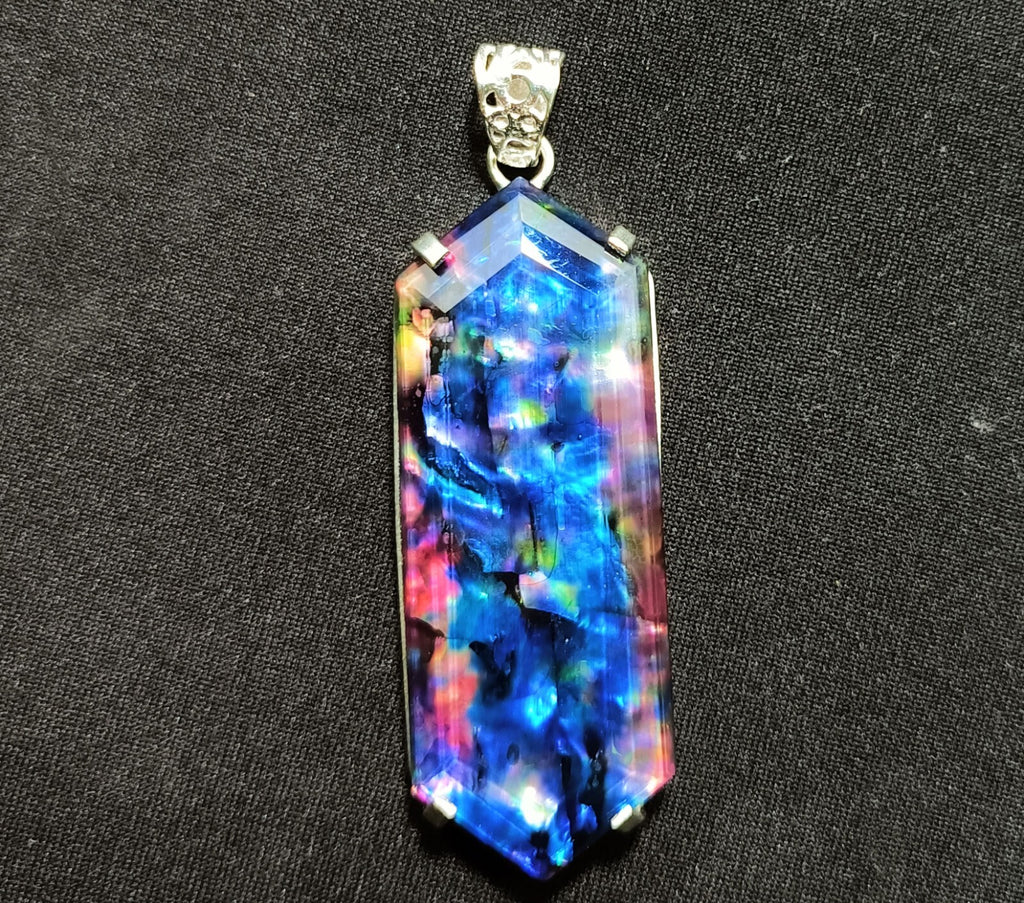 Certified Fancy Cut 97.90 Ct Natural Ammolite 925 Solid Silver Pendant Gemstone